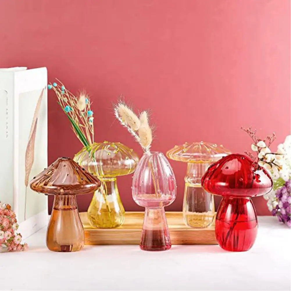 Glass Flower Vase Single Stem Flower Vase Unique Mushroom Glass Planter for Home Decoration Plant Propagation Station for Women 4