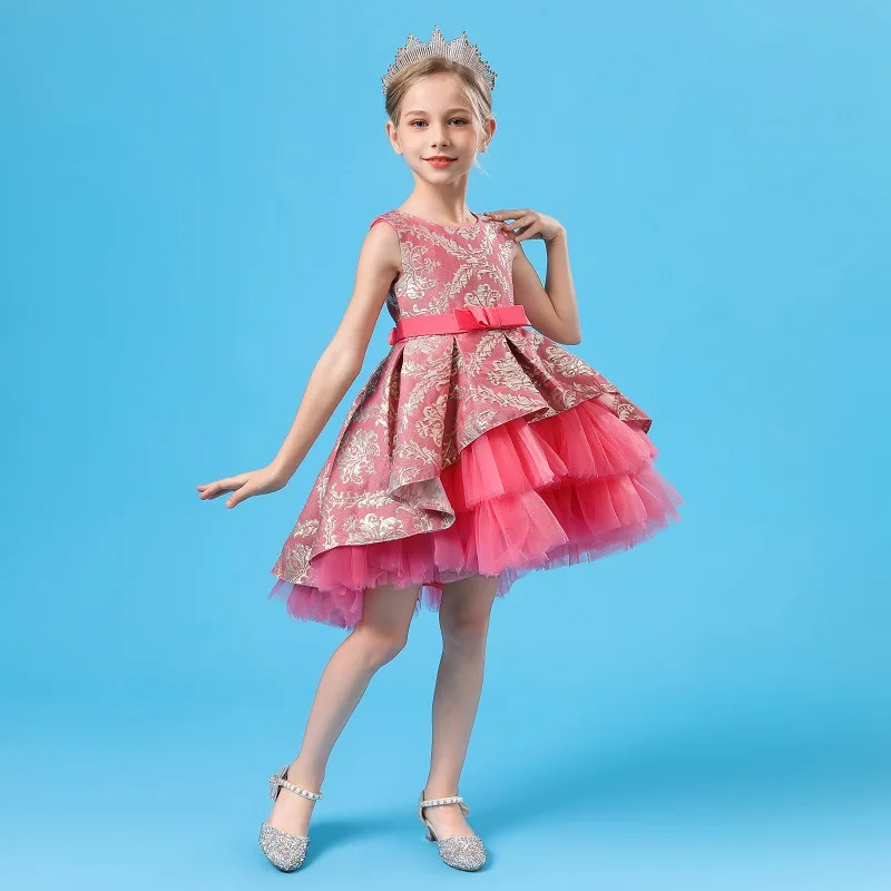 

2023 Ins New Girls Party Dresses Girls Princess Dresses Trailing Dresses Children Performance Dress Children Short Mesh Dress