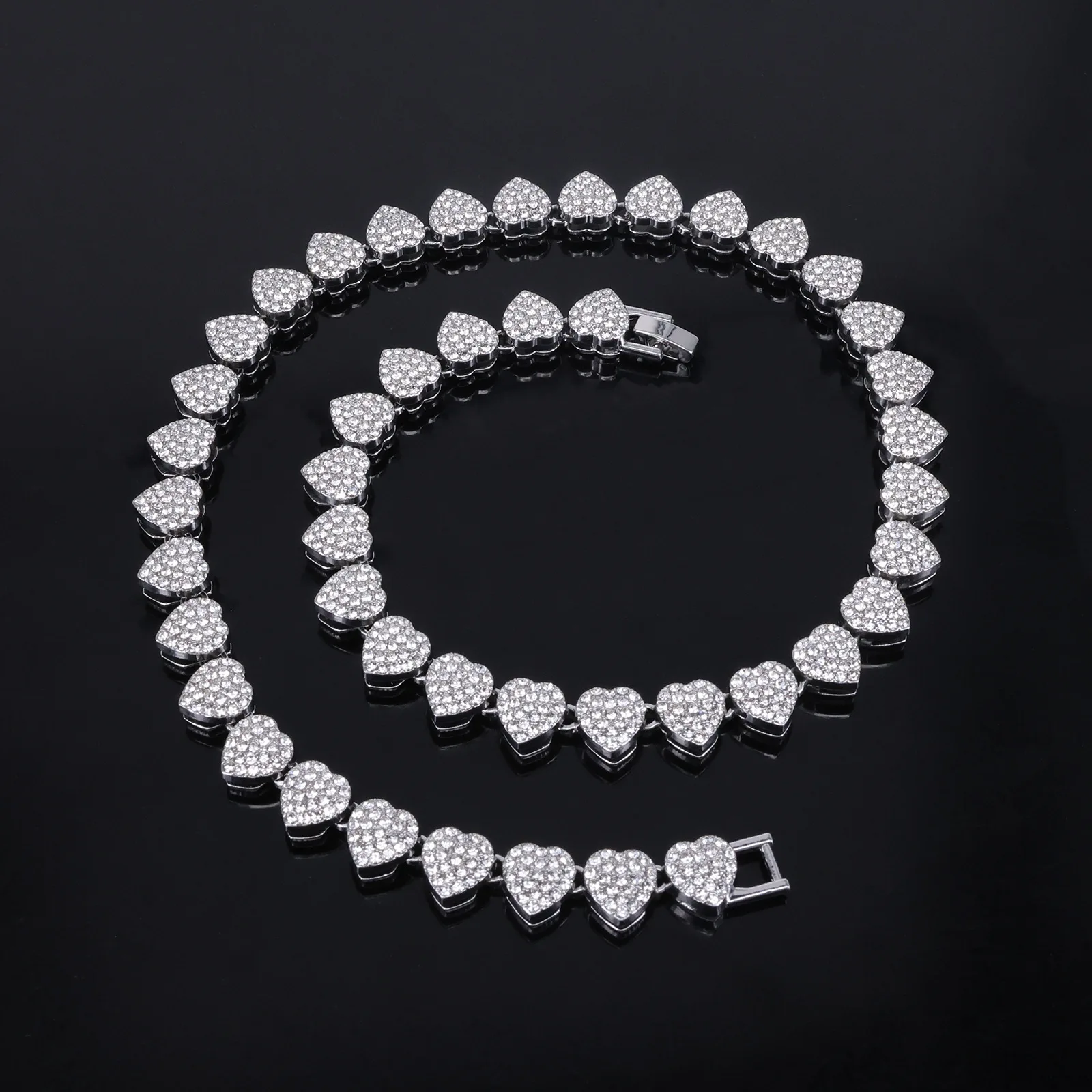Hip-Hop Herzförmige Kubanische Kette Halskette Gold/Silber Farbe Halskette für Männer Frauen Voll mit Zirkonia Besetzt Männer Frauen Schmuck – Detail 3