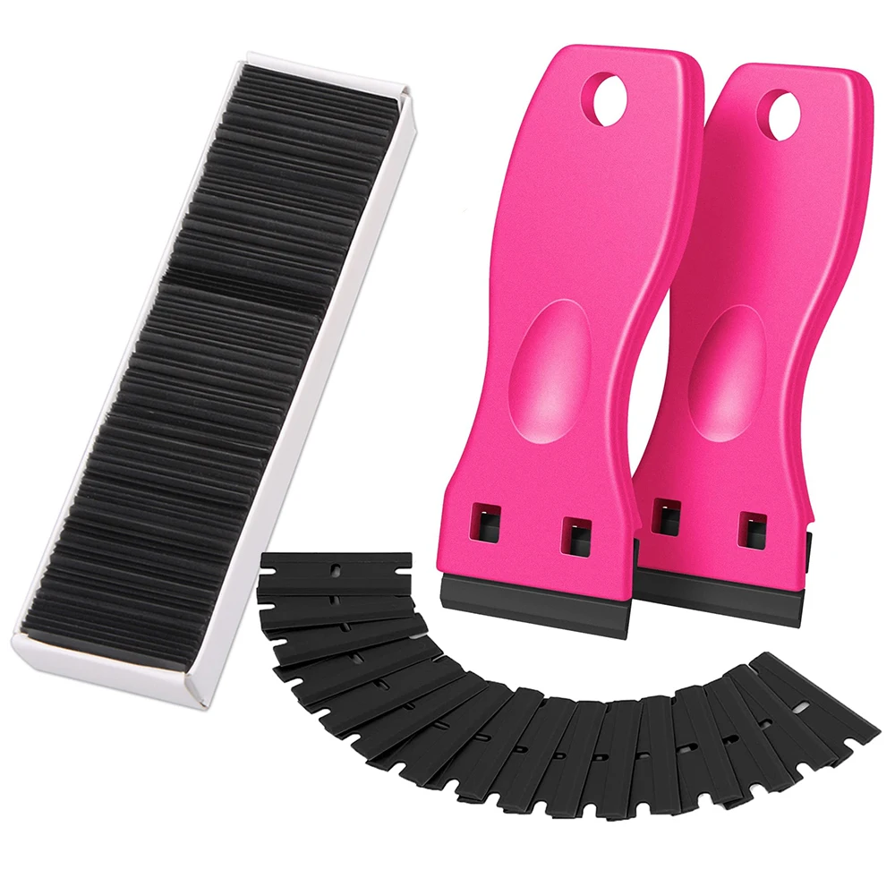 2pcs Plastic Razor Blades Scraper 100pcs Blade Tools Kit Car Window Glass Vinyl Sticker Removal Stove Kitchen Cleaning, razor blade scraper,car sticker remover,razor blade scrapers