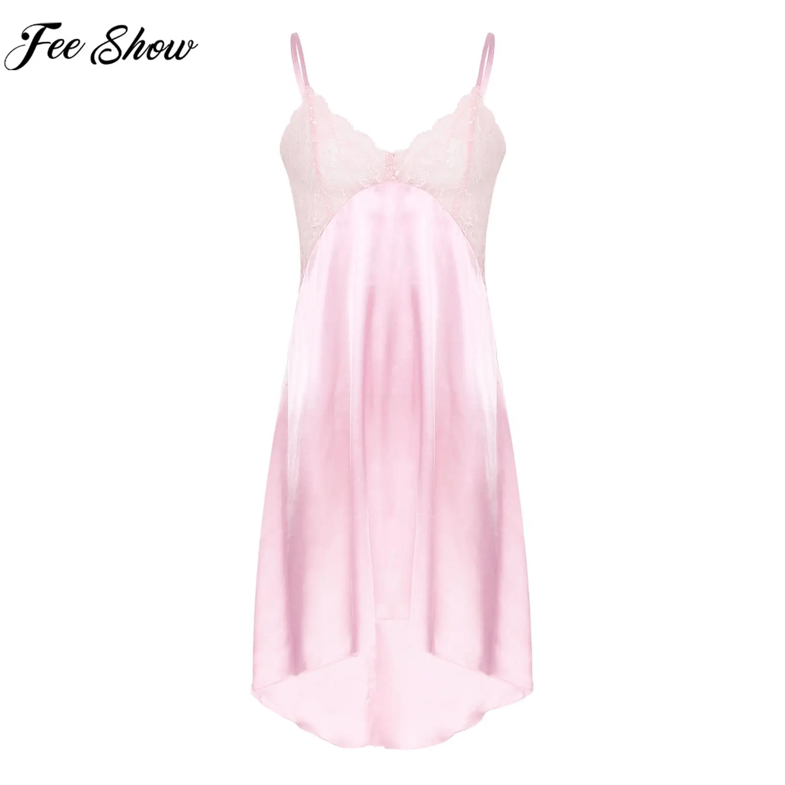 

Men Sexy See-through Lace Sissy Nightdress Crossdressing Nightwear Male Gays Silky Soft Satin Dress Babydolls Chemises Sleepwear
