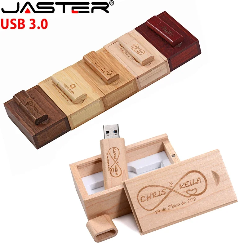 Jaster Usb 3.0 Flash Drives Logo Personalizzato Gratuito Pen Drive Incisione Laser Memory Stick Scatola Di Legno Memoria Esterna 128Gb 64Gb 32Gb