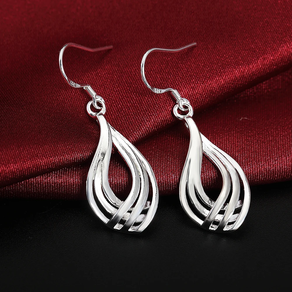 

925 Sterling Silver Earrings Fashion Jewelry Elegant Woman Charm Twist Wavy Line Drop Earrings Trendsetter Christmas Gifts