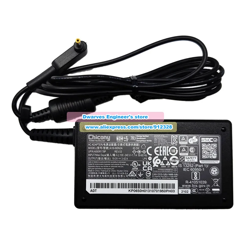 Alimentatore CHICONY 19V 3.42A 65W Per Laptop - Modello A18-065N3A, Usato Ma Funzionante