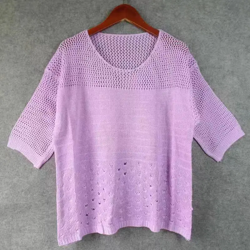 سترة رقيقة محبوكة بخطوط مجوفة للنساء ، سترة متعددة...