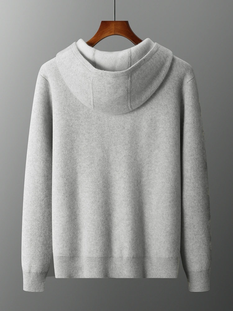 Choice 2024 New Chic Men Cashmere Hooded Cardigan Autumn Winter Basic Grace 100% Cashmere Knitted Sweater Korean Popular Tops 2