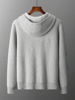 Choice 2024 New Chic Men Cashmere Hooded Cardigan Autumn Winter Basic Grace 100% Cashmere Knitted Sweater Korean Popular Tops 2
