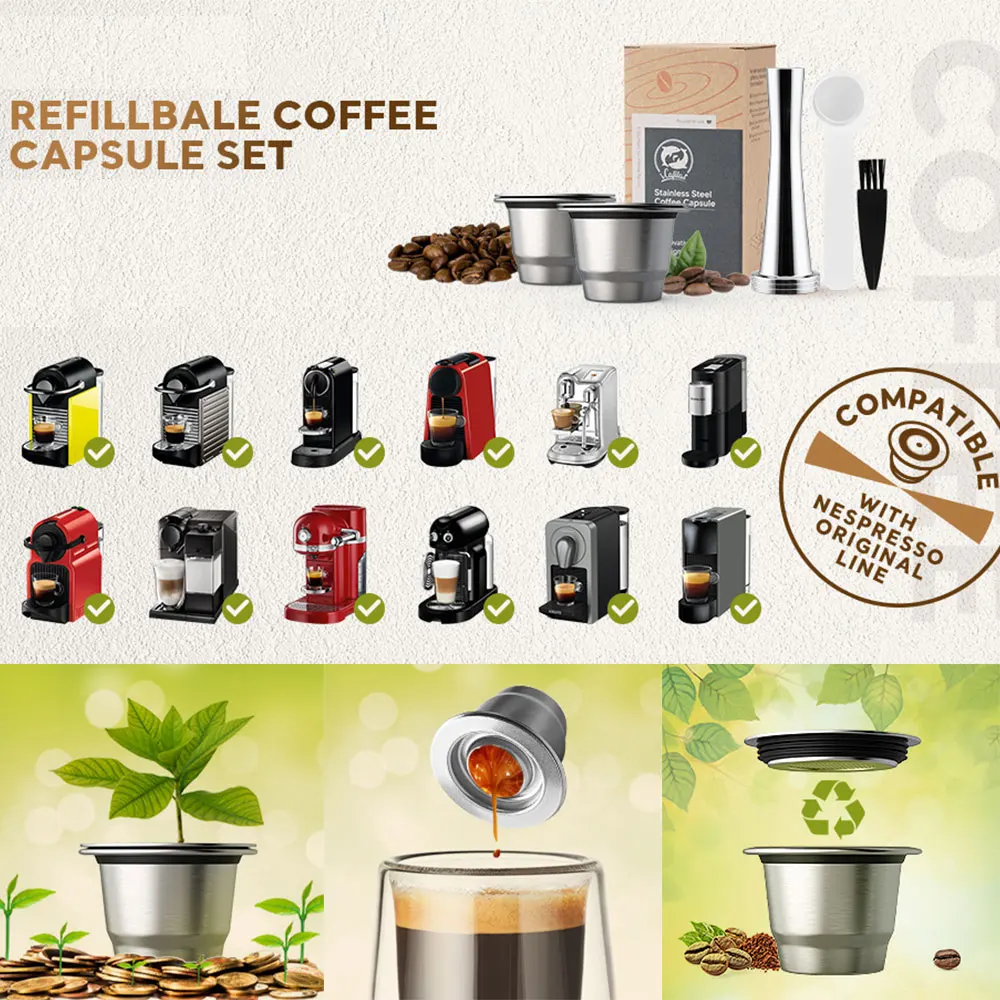 Reusable Coffee Capsule for Nespresso Stainless Steel Refill Coffee Filter Pods fit for Essenza Mini & Inissia & Pixie machine