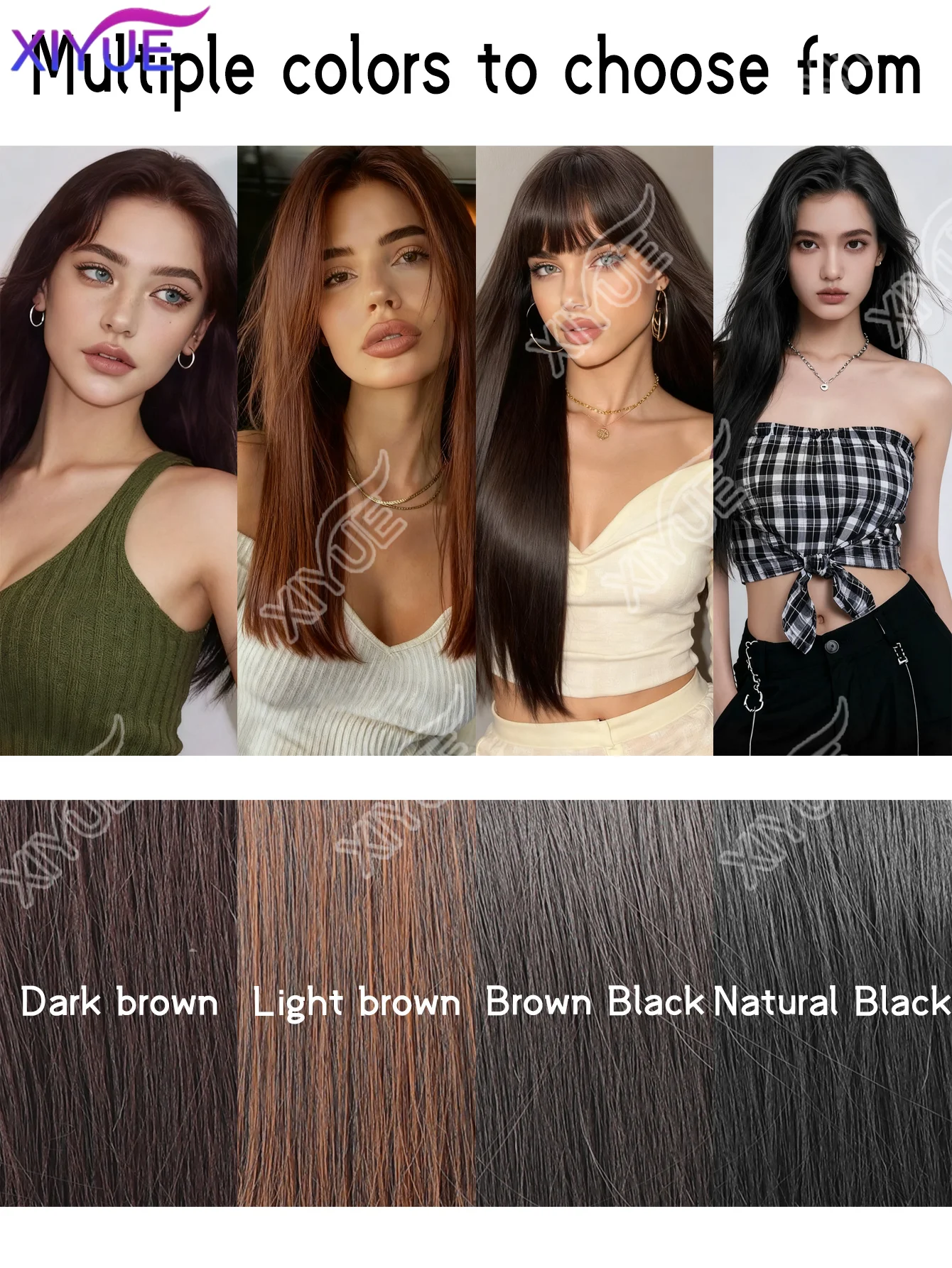 XIYUE Three-Piece Wig Extensions Realistic Long Straight Hair for Women Minimalistic Black Micro-Curly Hair Extensions