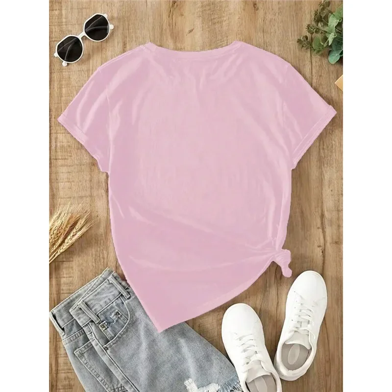 بالإضافة إلى حجم جولة الرقبة قصيرة الأكمام تي شيرت الحب طباعة الاسترخاء مريحة القطن طاقم الرقبة قصيرة الزخرفية الإناث أعلى