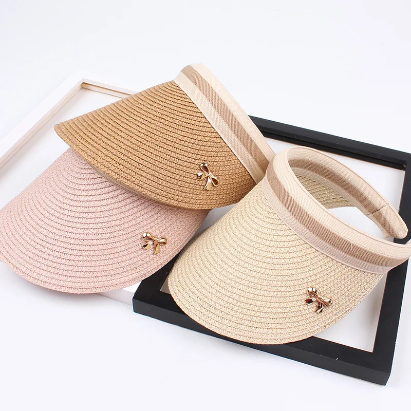 Sun Hats Visor Hat Adult Child Woman's Bowknot Visor Hand Made DIY Straw Summer Cap