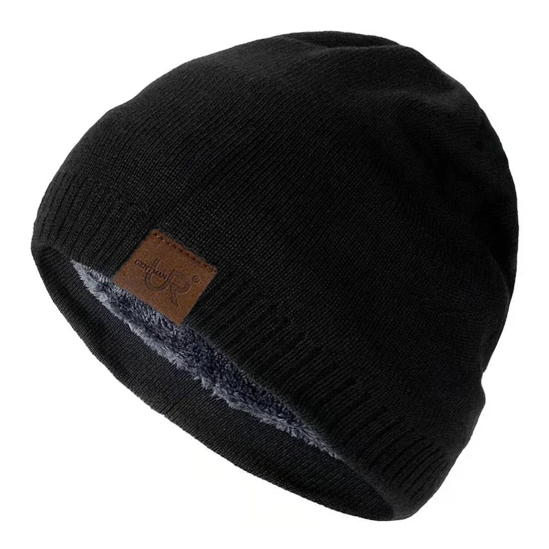 Unisex URGENTMAN Labal Wintermützen Einfarbige Strickmützen für Männer und Frauen Beanie Cap Outdoor Hinzufügen Pelzfutter Warme Sportmützen – Detail 10