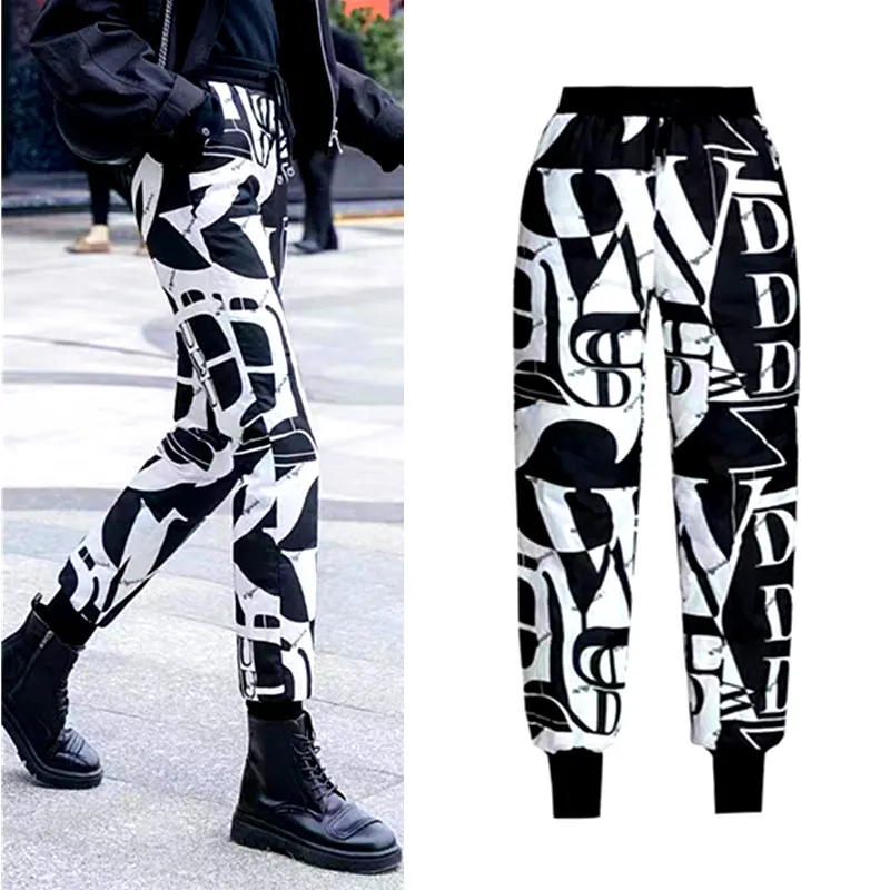 

Женские шаровары с хлопковой подкладкой, повседневные штаны с буквенным принтом, теплые брюки, модель NZ201 на осень-зиму