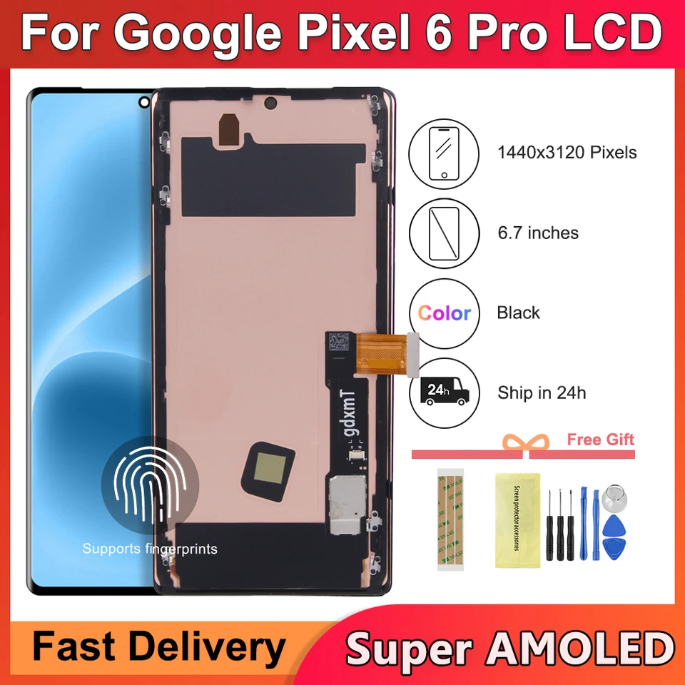 Pixel 6 Pro 5G Screen Replacement - 6.7" OLED Display With Repair Tool Kit