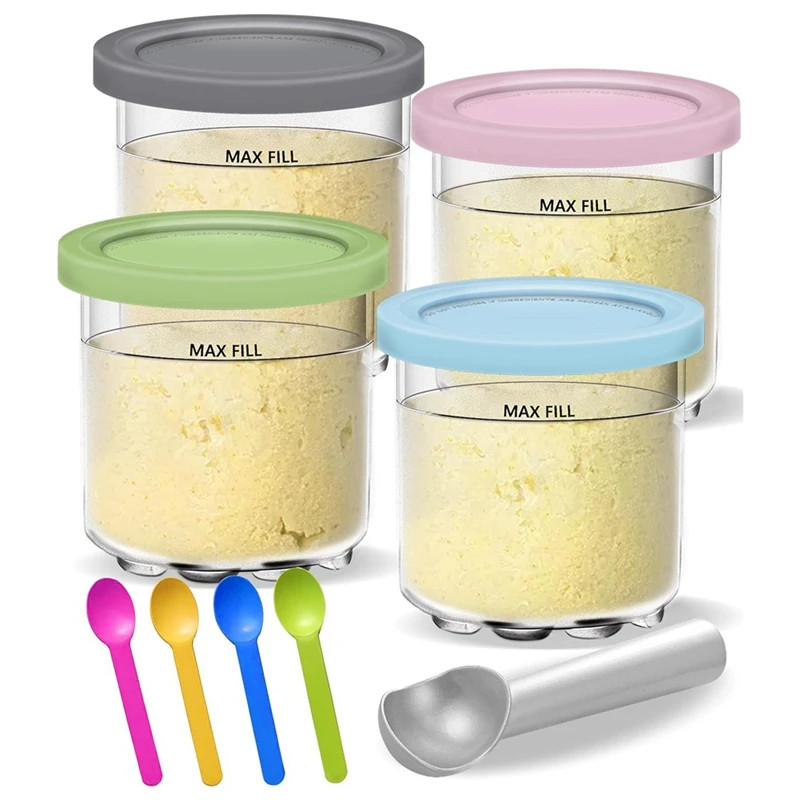 Creami Pinte E Coperchi Per Ninja-Confezione Da 4 Contenitori Per Gelato Cremoso Tazze Barattoli Vasche Contenitori Set Nc299Amz E Nc300S Durevole