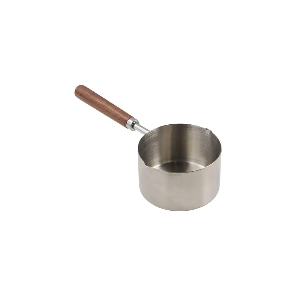 Household Wooden Handle Milk Pan 304 Stainless Steel with Scale Oil Pot Deepen Spout Measuring Spoon Chocolate