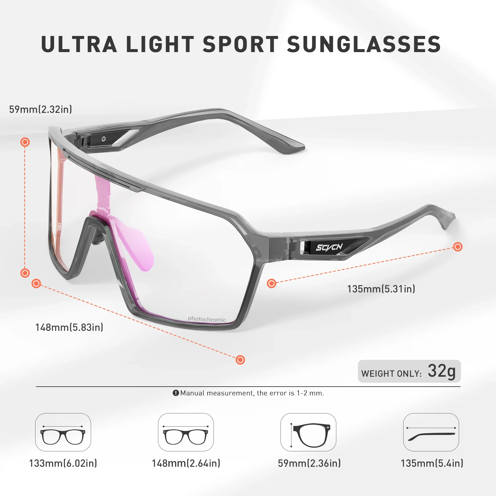 SCVCN Cycling Photochromic Sunglasses Men Women Outdoor Sports Running Glasses UV400 MTB Road Bike Eyewear Driving Hiking