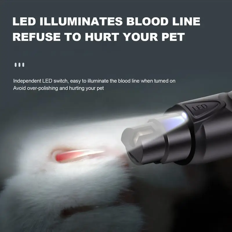 Dog Claw Grinder Electric Nail Grinder With LED Light With Super Quiet Paw Trimmers 2 Speeds Toenail Clippers Claw Grooming Pet