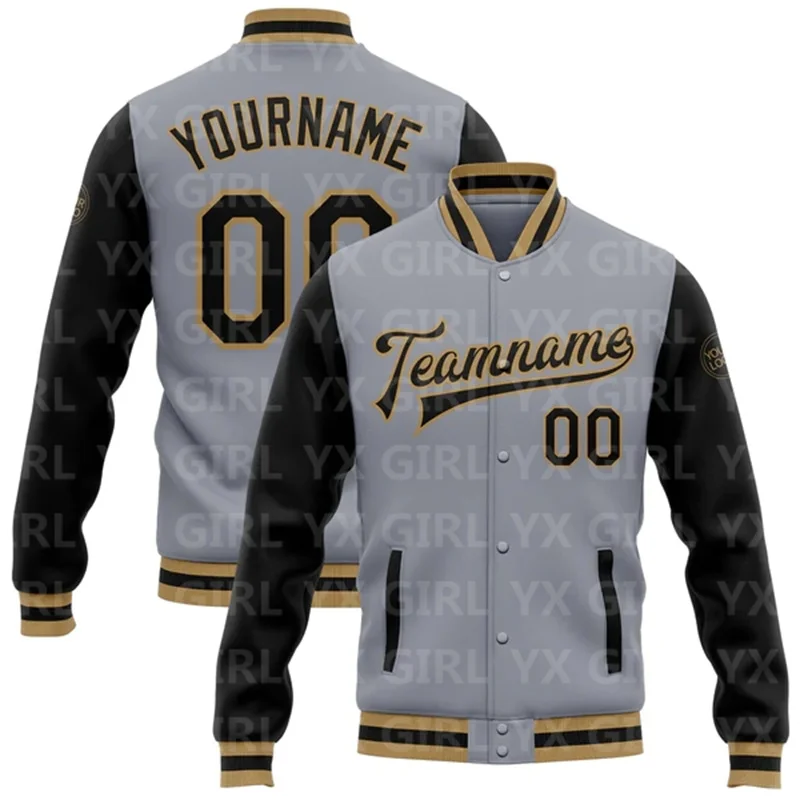 Custom Gray Black-Red Bomber Full-Snap Varsity Letterman Two Tone Jacket 3D Printed Baseball Button Jacket