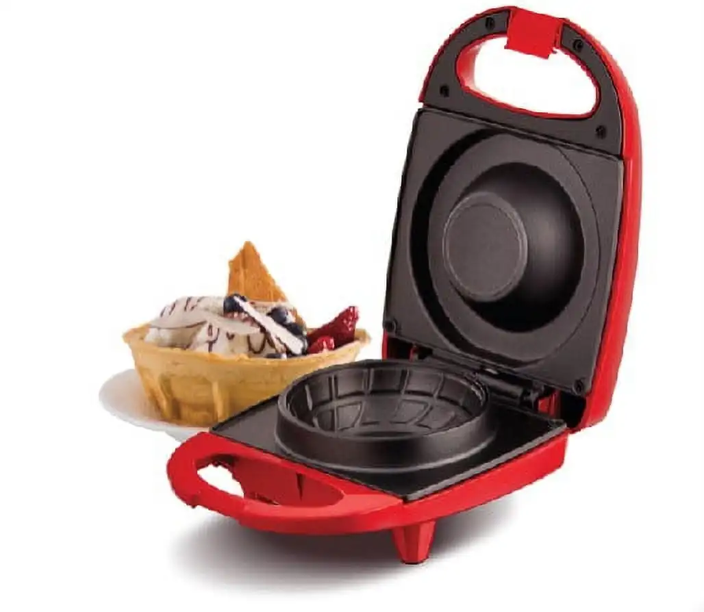 

Mini Waffle Bowl Maker for Ice Cream, Other Sweet Desserts, Non-stick Surfaces, 4.4 inches - Red