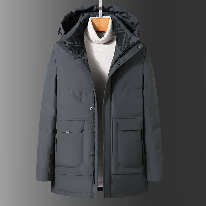 

90% Quality Brand White Top Duck Down Jacket Mens Casual Solid Color Hooded Thick Warm Down Coat Men's Winter Jackets