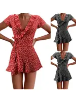 Summer Women’s Floal A-Line Dress Sweet Elegant Floral Ruffles V-neck Bandage Short Dress for Lady Chic Flowers Mini Dress - Image 6