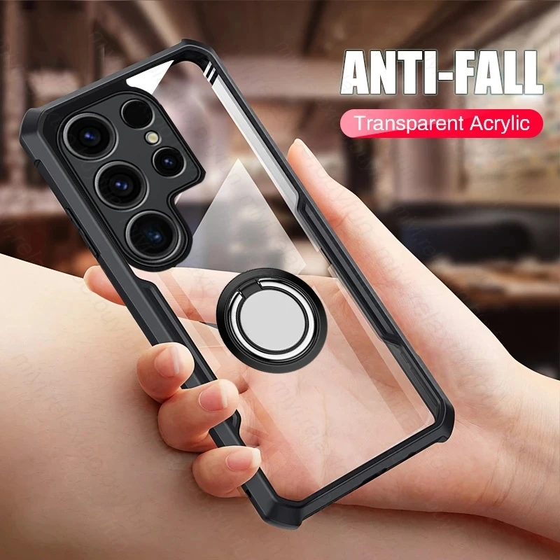 Coque Antiurto In Acrilico Trasparente Per Samsung Galaxy S24 Ultra Case Magnet Holder Ring Protect Fundas Sumsung S 24 Ultra Plus