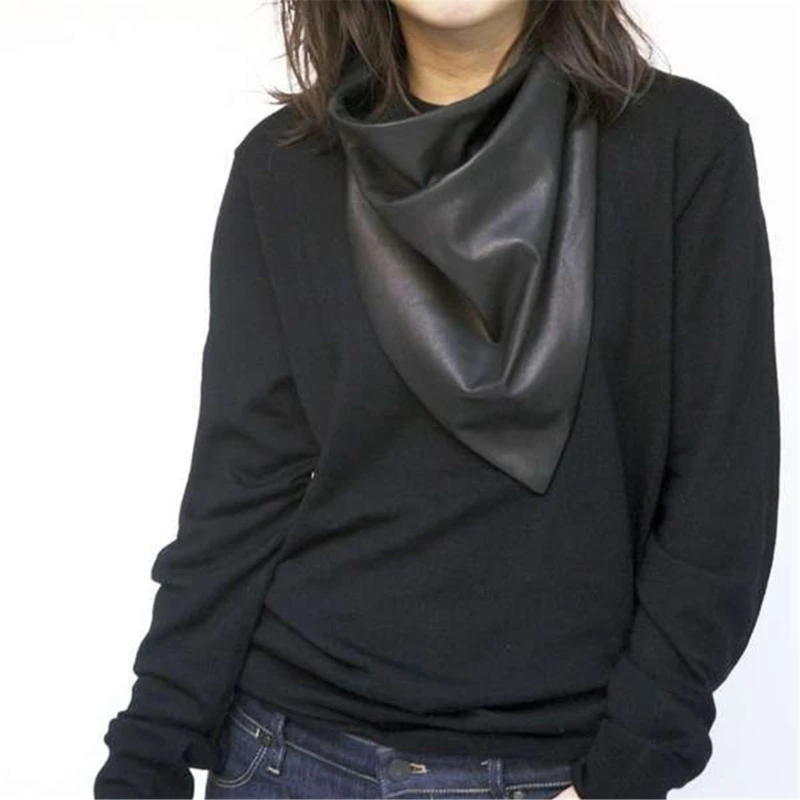 Y1UB Womens Winter Scarf Warm Scarf Half Shawls Scarves Faux Leather Head Wrap Bandana Head Cover 2