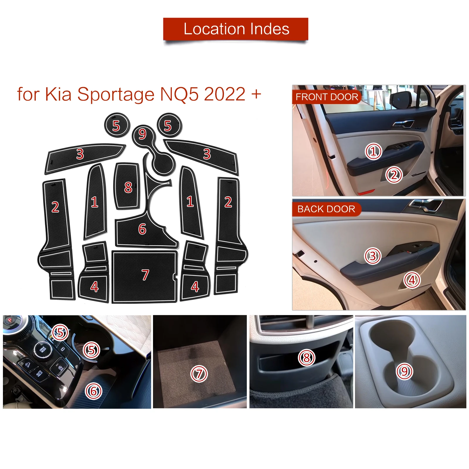 Anti-Slip Gate Slot Cup Mat for Kia Sportage NQ5 2021 2022 2023 （North American/Korean versions） Accessories Non-Slip Pad images - 6