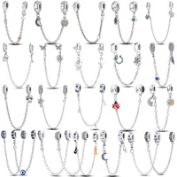 Silver Clasp 925 Sterling Silver CZ pave Clip Charms Daisy Beads Stopper Safety Chain fit Original Bangle Bracelet Jewelry Clip 2