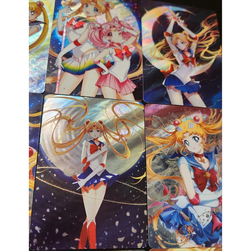 9Pcs/set Diy Self Made Sailor Moon Tsukino Usagi Chibiusa Color Flash Card Classic Anime Game Collection Cards Gift Toy