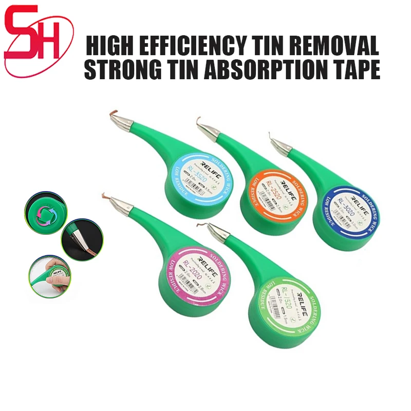 

RELIFE Solder Wick No-Clean Copper Desoldering Braid Low Residue Tin Repair Tool RL-1520 RL-2020 RL-2520 RL-3020 RL-3520