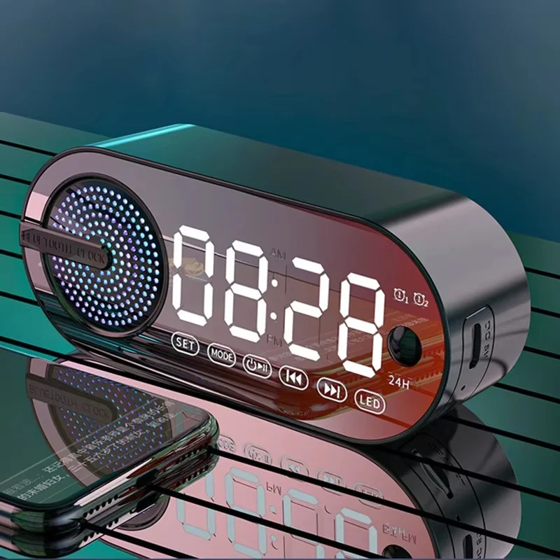 รูปสินค้า ลำโพงบลูทูธไร้สายเงียบนาฬิกาปลุก RGB TWS USB LED นาฬิกาดิจิตอลกระจก LED FM จอแสดงผลขนาดใหญ่สำหรับห้องนอนสำนักงานเด็คท็อป