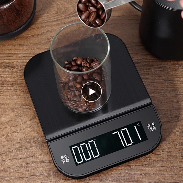 Balance À Café Avec Minuterie, Mini Balance Numérique Rechargeable Par Usb,  0,1 G-5 Kg, Balance De Cuisine Avec Affichage Led[K447]