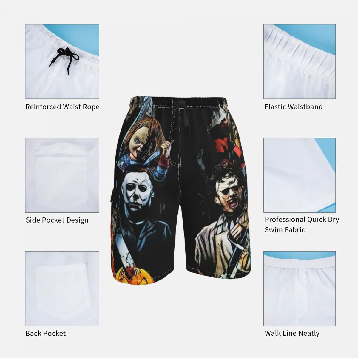 Hellraiser Board Shorts Horror Movie Characters Males Comfortable Beach Shorts Trenky Custom Plus Size Swimming Trunks
