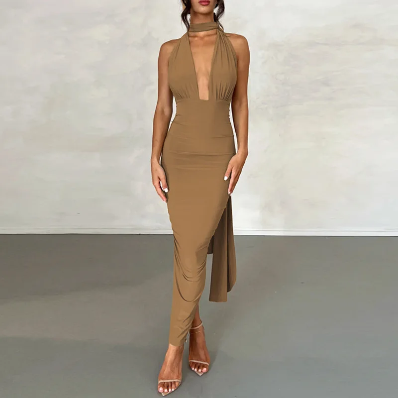 

Sexy Bodycon Pleated Mini Dress for Women Spaghetti Strap Slim Fit Party Club Open Back