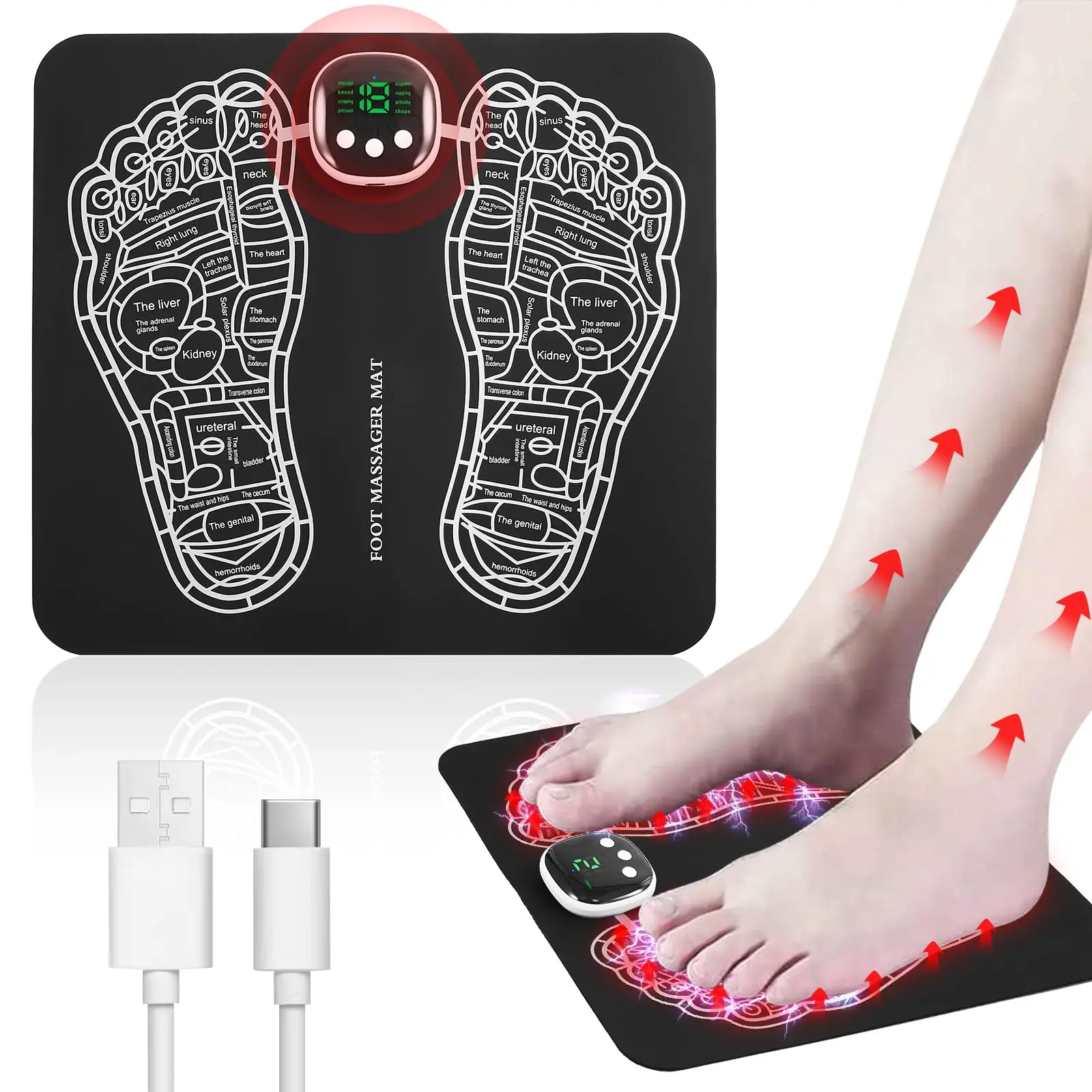 EMS Electric Foot Massager Mat, Pés Acupoints Massage Pad, Melhor circulação sanguínea, Relaxamento muscular, Alívio da dor, Dropshipping