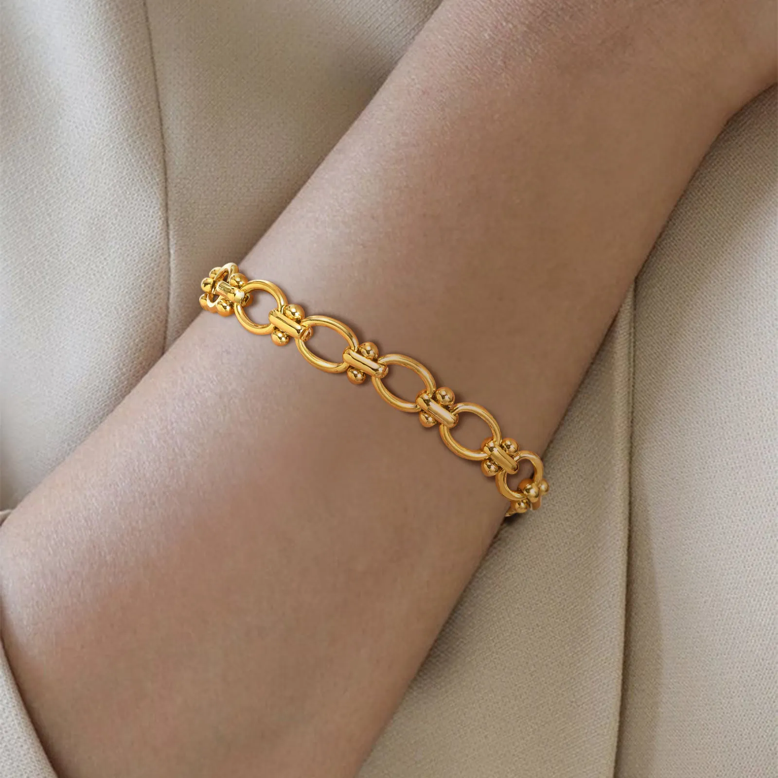 18k Gold Plated Chunky Oval Link Chain Bracelets for Women