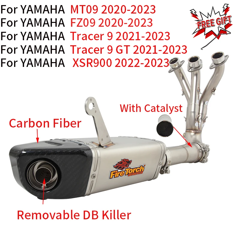 For Yamaha MT09 FZ09 Tracer 9 GT XSR900 2020 - 2022 2023 Motorcycle Exhaust Front Link Pipe Catalyst Carbon Muffler DB Killer - Image 6
