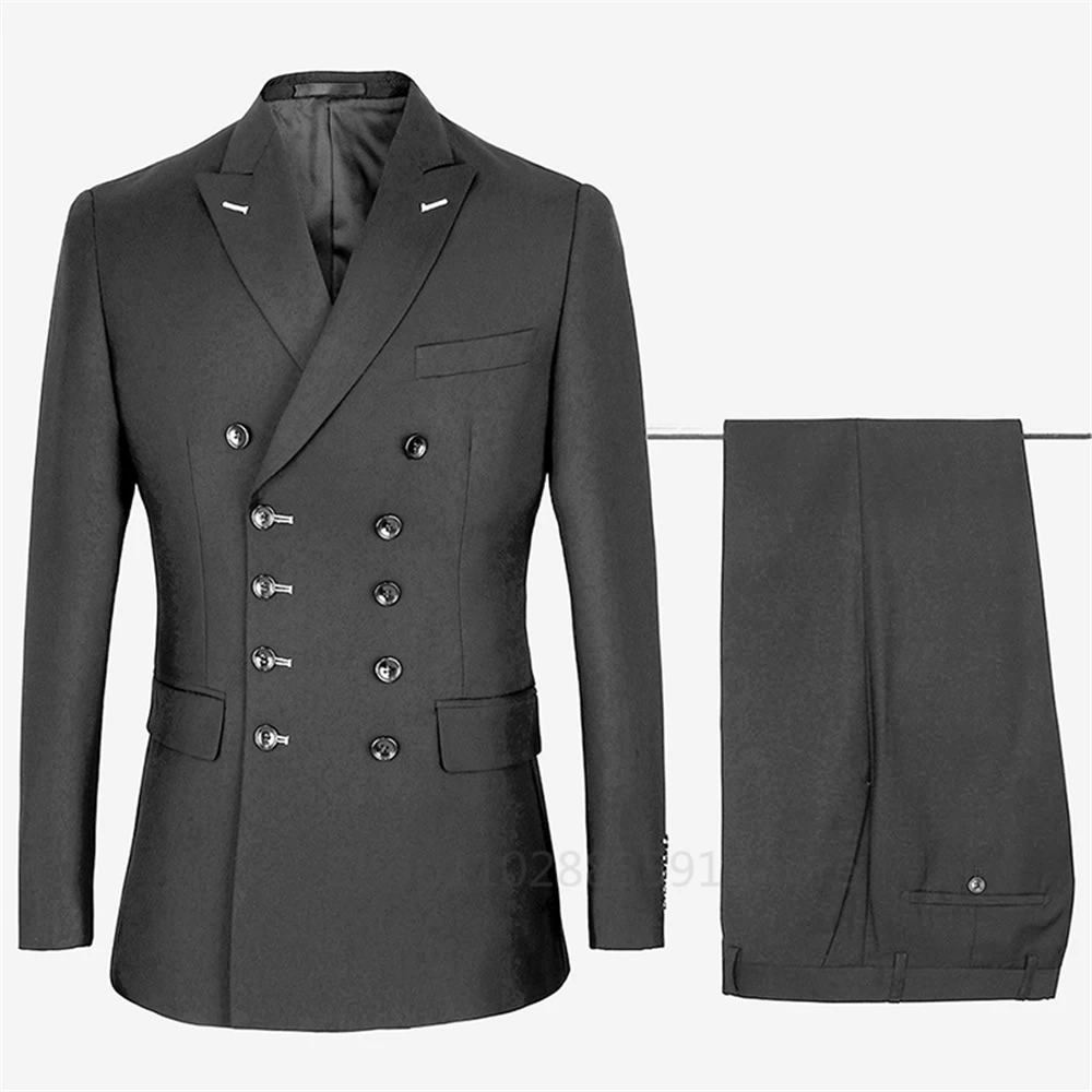 2 Pieces For Formal Wedding Male Double Breasted Fashion Business Groom Men's Suit Tuxedo Peak Lapel Slim Fit Blazer Pants
