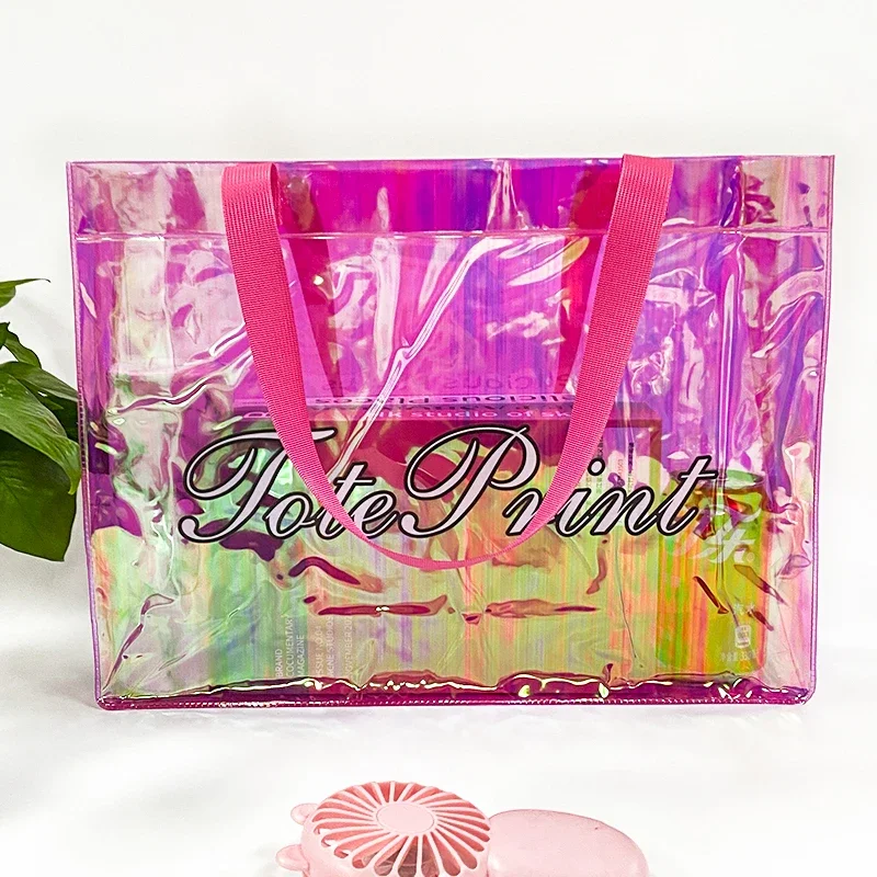 Clear Transparent Tote Bags For Students Large Capacity Transparent Tote Bags For Girls With Handles Portable Shopping Handbags