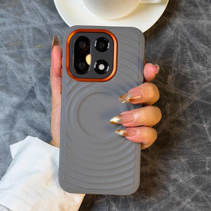 Business Minimalist Ripple Magnetic Lychee Leather Case with Wireless Charging and Anti-Drop Protection