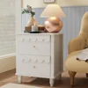 Nightstand Side End Table with 2 Drawers, Modern Wood Night Stand with Petal Pattern for Bedroom, Scalloped Bedside Night Tables 1