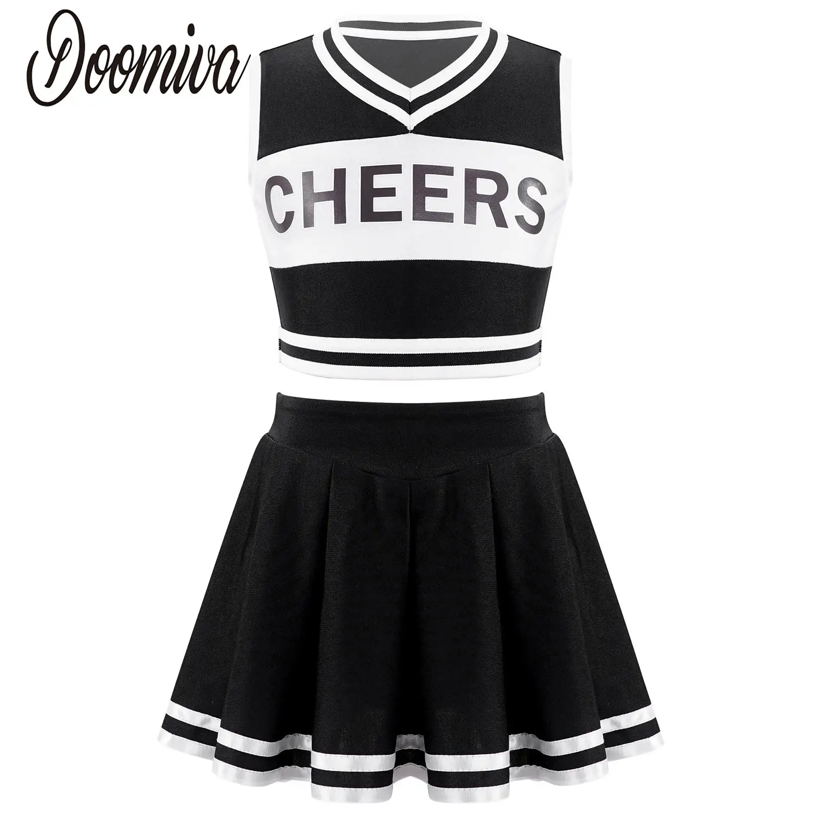 

Kids Girls Cheer Leader Costume Uniform Cheerleading Two Pieces Halloween Outfits Children Cheer Dance Dress Sport Outfits