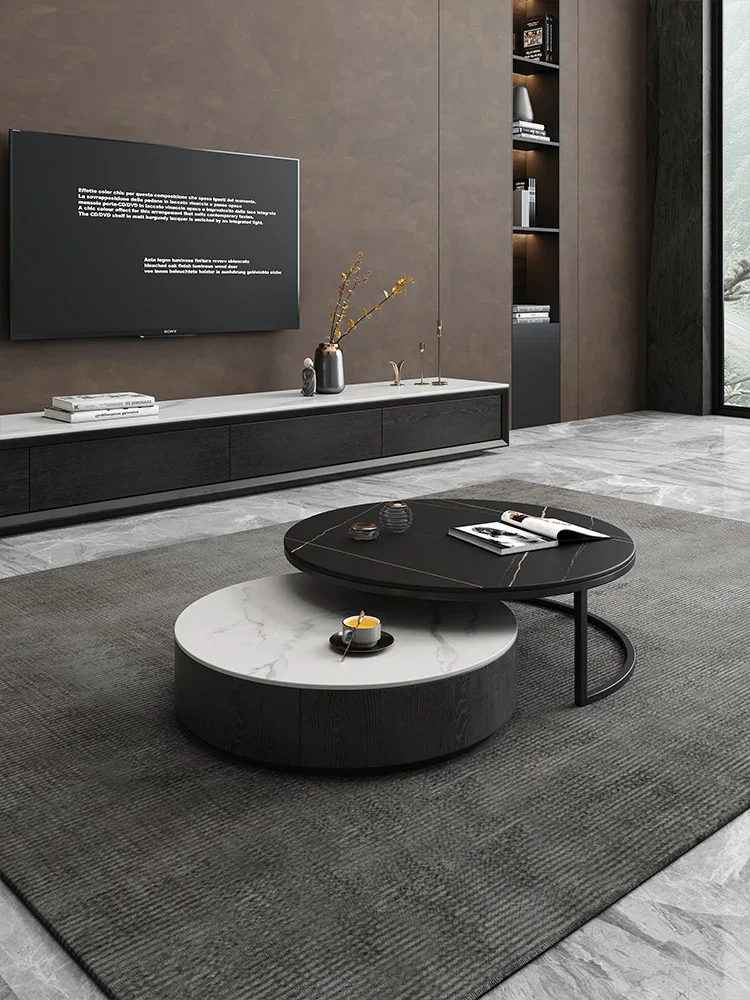 

Xl Rock Plate round Coffee Table TV Cabinet Combination Nordic Light Luxury