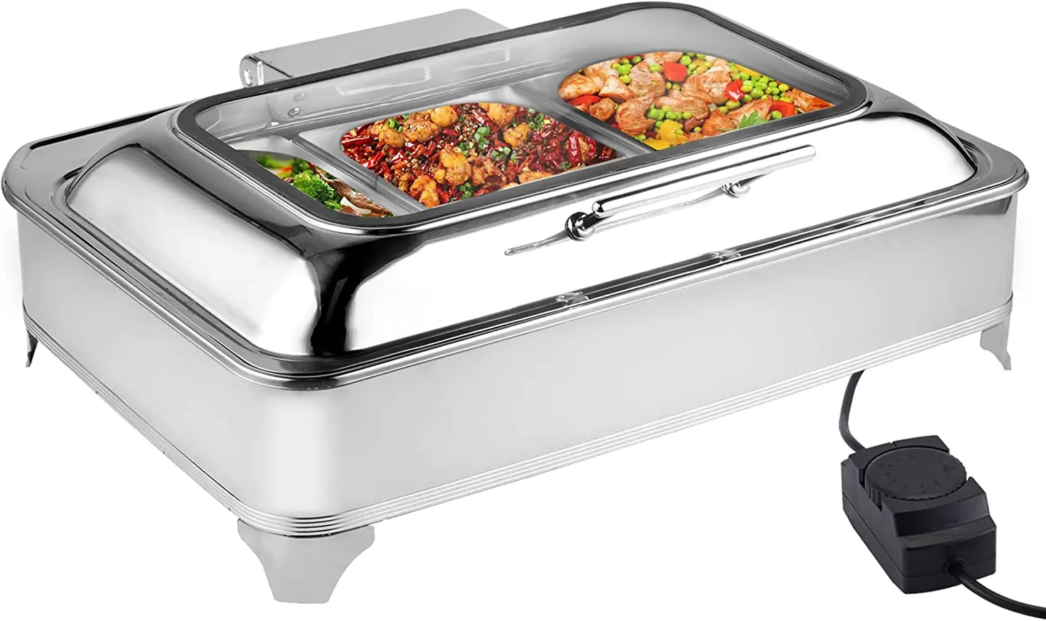 Chauffe-plats Chafing Dish Pour Buffet, Marmite Chauffante Traiteur Pour Restaurant-buffet Banquet Fête, Chauffage Électrique, Température Réglable, Conteneur Alimentaire Acier Inoxydable 9L 13L