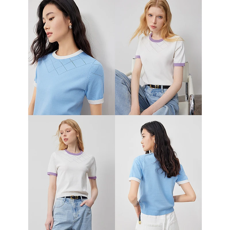 TOYOUTH Women Knitwear Summer Ice Refreshing Silk Short Sleeved Top