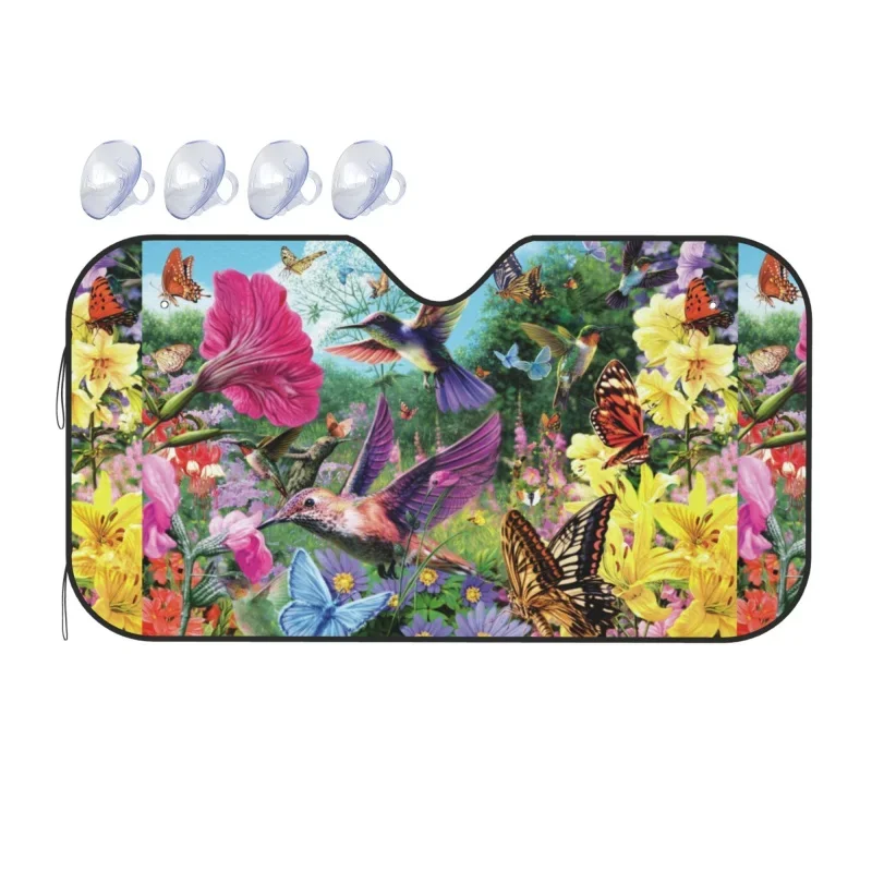 

Hummingbirds Butterflies Floral Car Windshield Sun Shade Cover Front Water Sunlight Snow Cover Universal