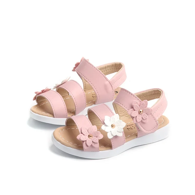 Fashion Girls Sandals Sweet Flowers Cute Princess Shoe Simple Versatile Girl Shoes New Summer Design Child Shoes Roman Sandals 5