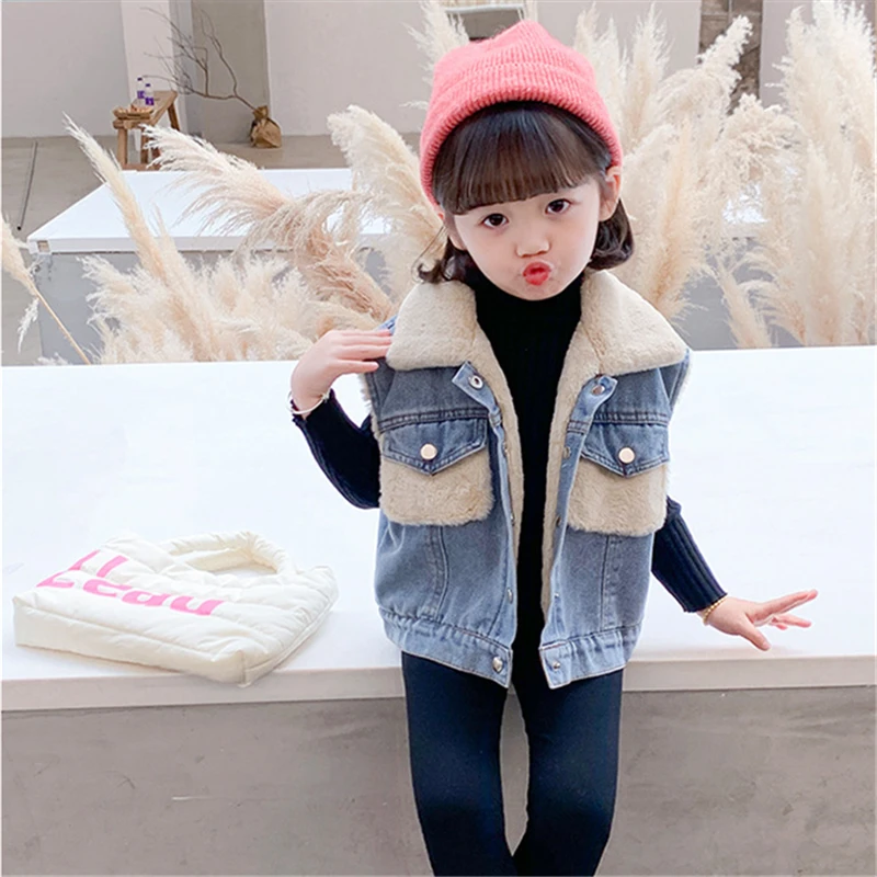 Chaleco vaquero de terciopelo para niños y niñas, chaqueta piel de conejo gruesa, Tops de moda, prendas de vestir|Chalecos| - AliExpress